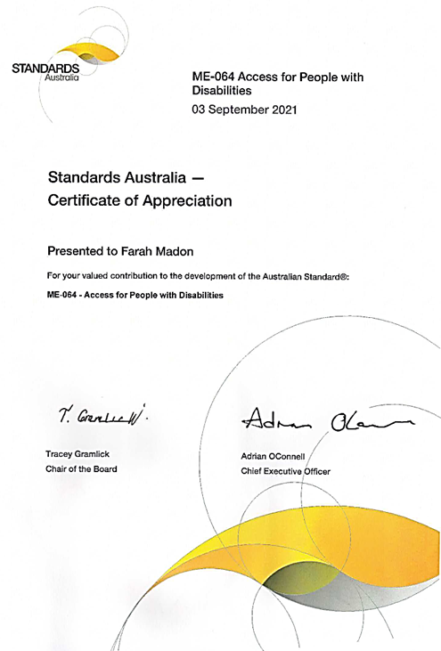 Standards Australia - Certificate of Appreciation